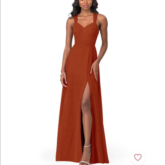 open lace back dress Straps A-Line V-Neck Orange Chiffon Bridesmaid Dress with Split US4 / Custom Color main image 0